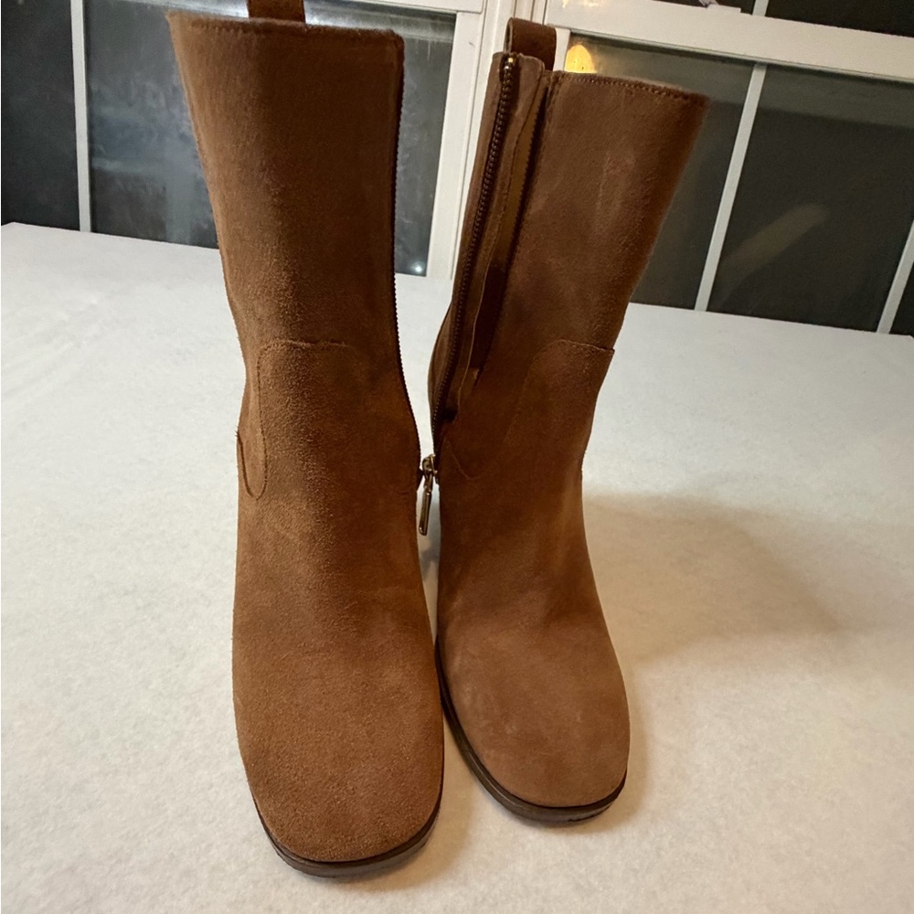 Coach Brown Suede Wedge Ankle Boots Side Zip Booties Size 7